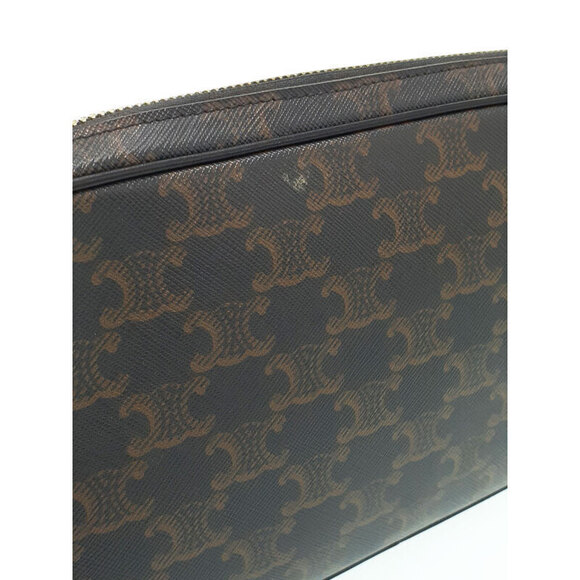 Celine Triomphe Messenger Bag Shoulder Canvas Leather Black Brown - Picture 8 of 9